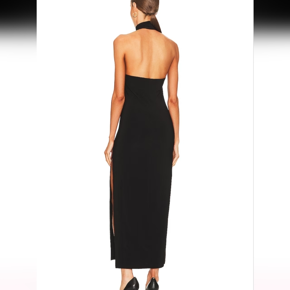 Norma Kamali Halter Turtle Side Slit Gown